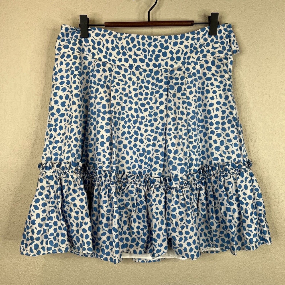 Marc‎ Jacobs Mini Skirt Size 8 Blue White Floral Print Pleated Ruffle Hem Cotton